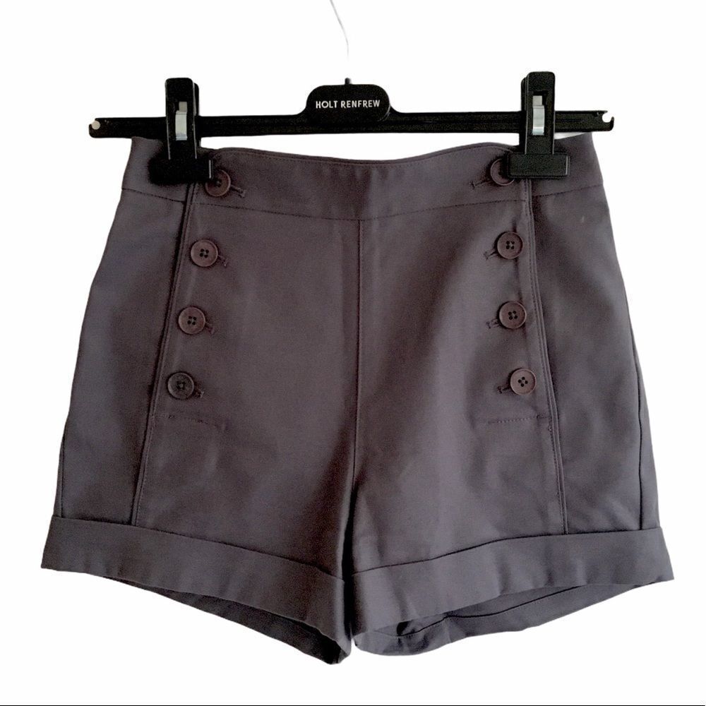 ARITZIA High Waisted Cotton Sailor Shorts Cuff Grey 0